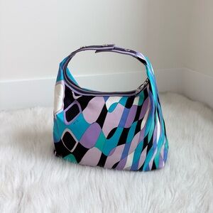 Authentic emilio pucci blue abstract silk pouch bag